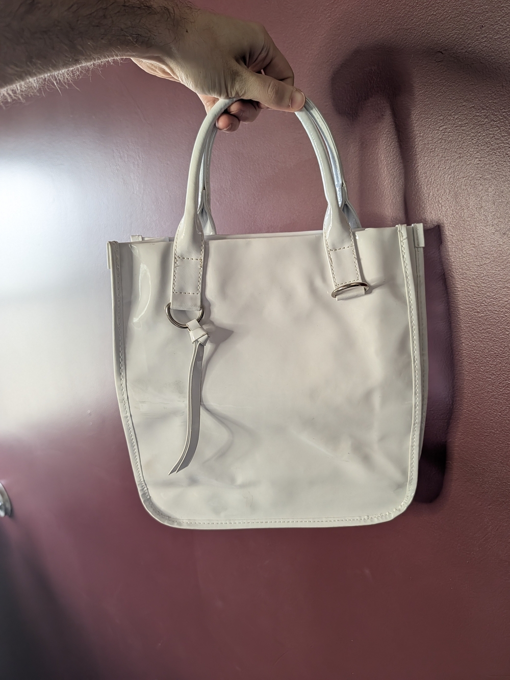 Neiman Marcus Vintage White Patent Leather Tote with Top Handles Handbag
